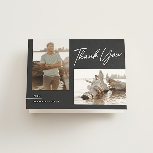 This is a charcoal graduation thank you cards with standard by Monika Torun called counterpoise printing on strathmore in standard
