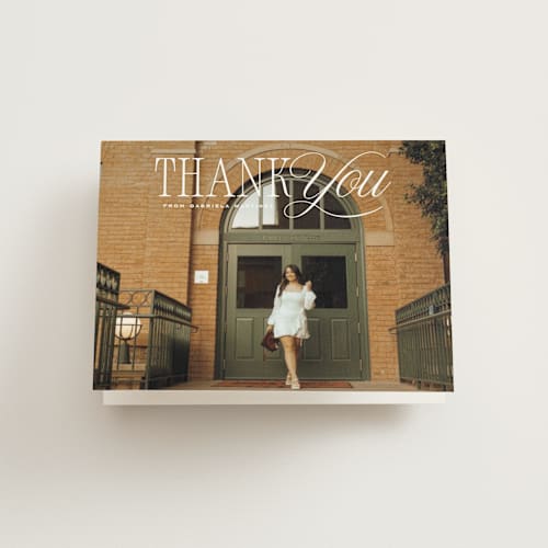 This is a crisp linen graduation thank you cards with standard by Erin L. Wilson called legato printing on strathmore in standard