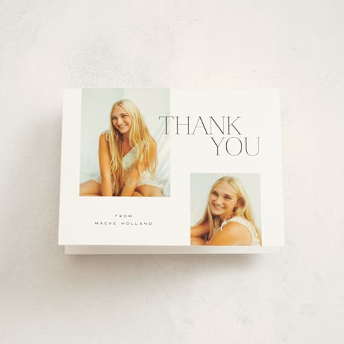 This is a cotton graduation thank you cards with standard by Ellen Schlegelmilch called editorial serif printing on strathmore in standard