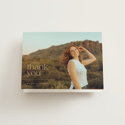 This is a caramel graduation thank you cards with standard by Ellen Schlegelmilch called morgan printing on strathmore in standard