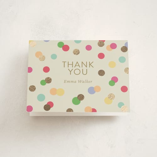 This is a color pop baby shower thank you cards with foil pressed by Stephanie Heinrich Godbout called colorful baby sprinkle printing on strathmore in standard