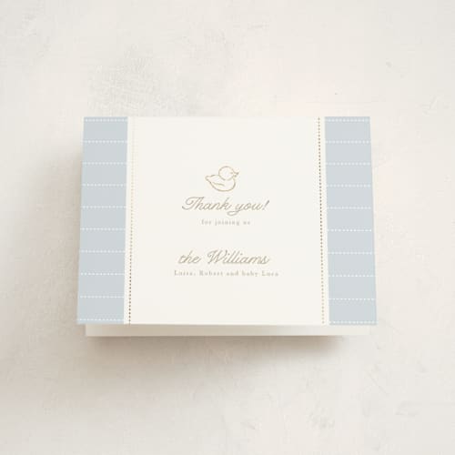 This is a hydrangea baby shower thank you cards with foil pressed by Tamara Hilje called baby duck printing on strathmore in standard