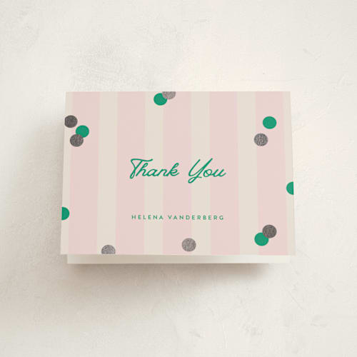 This is a peony baby shower thank you cards with foil pressed by Olivia Raufman called preppy confetti printing on strathmore in standard