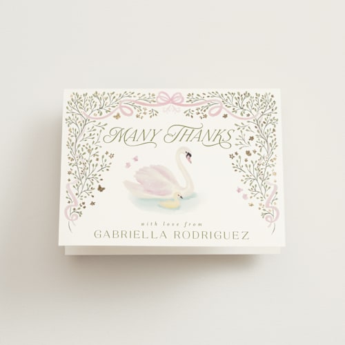 This is a ballet slipper baby shower thank you cards with foil pressed by Jenna Holcomb called swan princess printing on strathmore in standard