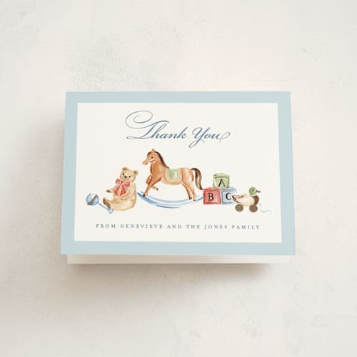 This is a sky baby shower thank you cards with foil pressed by Sarah Knight called classical printing on strathmore in standard