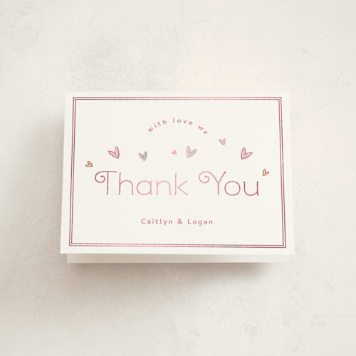 This is a candy baby shower thank you cards with foil pressed by letterfix called little sweetheart printing on strathmore in standard