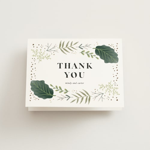 This is a evergreen baby shower thank you cards with foil pressed by Leah Bisch called garden printing on strathmore in standard