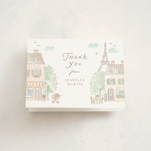 This is a strawberry baby shower thank you cards with standard by Jennifer Wick called a day in paris printing on strathmore in standard