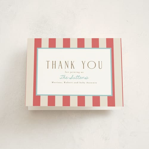 This is a sky baby shower thank you cards with standard by Tamara Hilje called circus circus printing on strathmore in standard