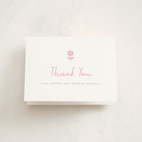 This is a petal baby shower thank you cards with standard by Sara Hicks Malone called flora belle printing on strathmore in standard