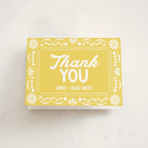 This is a marigold baby shower thank you cards with standard by Jessie Steury called pretty picado printing on strathmore in standard