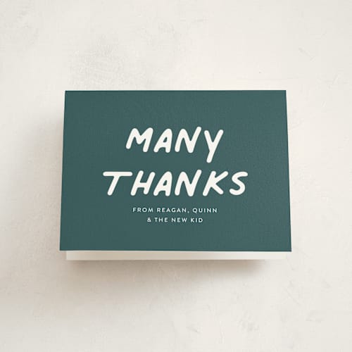 This is a jungle baby shower thank you cards with standard by Lea Delaveris called not a shower printing on strathmore in standard