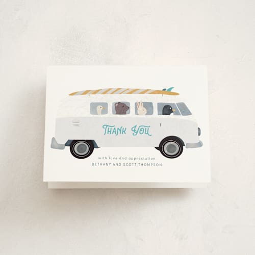 This is a sun baby shower thank you cards with standard by Jenna Holcomb called baby on board printing on strathmore in standard