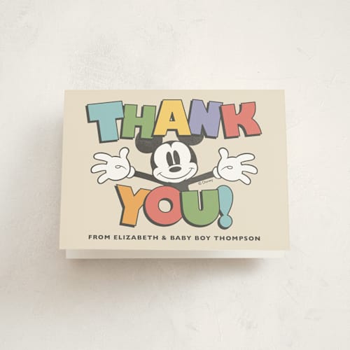 This is a natural baby shower thank you cards with standard by Heather Schertzer called disney's mickey mouse oh, boy! printing on strathmore in standard