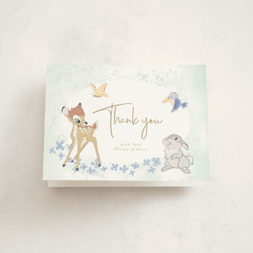 This is a forest baby shower thank you cards with standard by frau brandt called disney's bambi forest printing on strathmore in standard