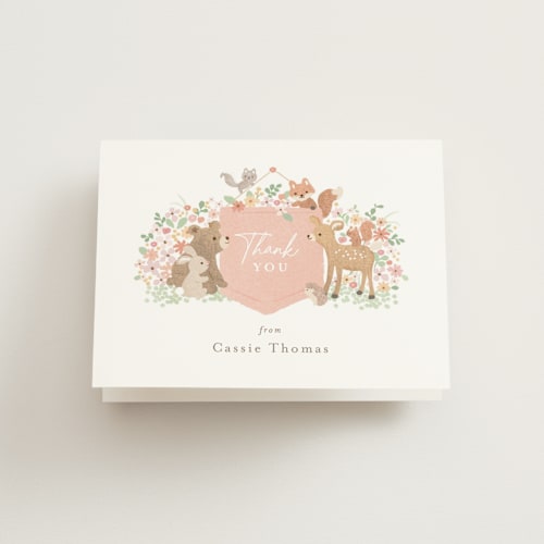 This is a petal baby shower thank you cards with standard by Jennifer Wick called banner announcement printing on strathmore in standard