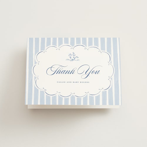 This is a gardenia baby shower thank you cards with standard by Pati Cascino called french teddy bear printing on strathmore in standard