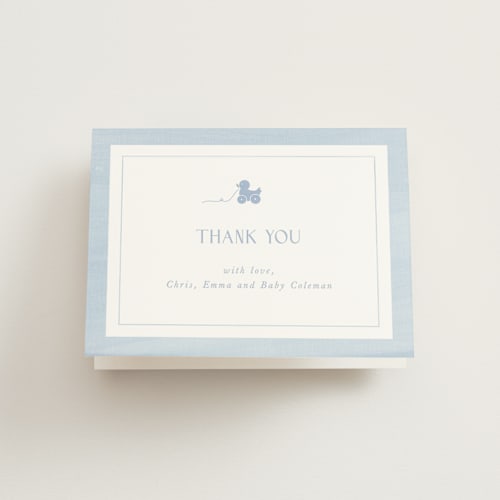 This is a sky baby shower thank you cards with standard by Melinda Denison called simply classic printing on strathmore in standard