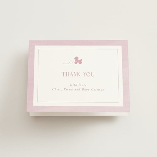 This is a petal baby shower thank you cards with standard by Melinda Denison called simply classic printing on strathmore in standard