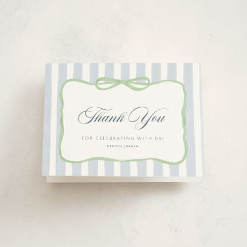 This is a mint baby shower thank you cards with standard by Pati Cascino called celina printing on strathmore in standard