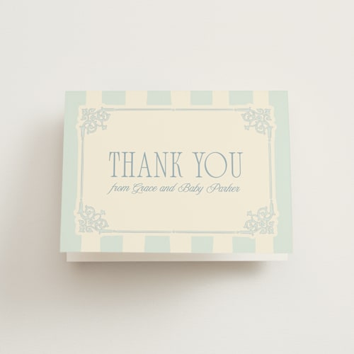 This is a powder baby shower thank you cards with standard by Robert and Stella called french frame printing on strathmore in standard