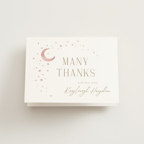 This is a petal baby shower thank you cards with standard by Melanie Kosuge called stardust printing on strathmore in standard