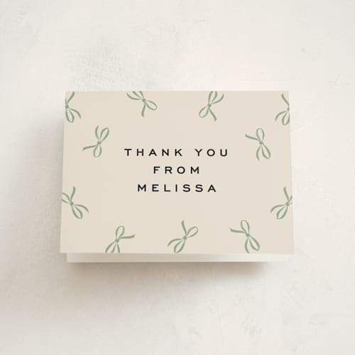 This is a pistachio baby shower thank you cards with standard by Olivia Kanaley Inman called wrapped up printing on strathmore in standard