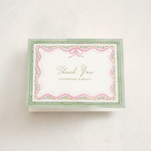 This is a garden glory baby shower thank you cards with standard by Creo Study called baby in bloom printing on strathmore in standard