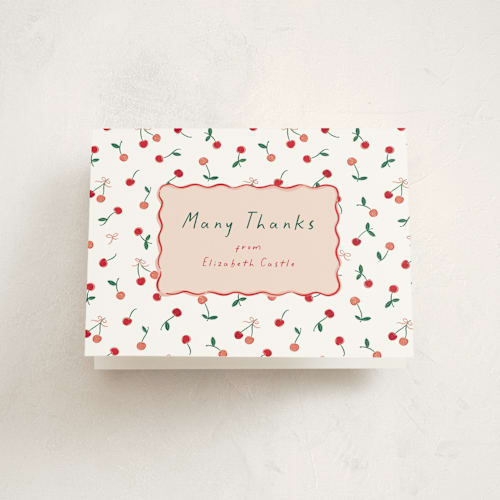 This is a cherry pie baby shower thank you cards with standard by Erin German called cherry sweet printing on strathmore in standard