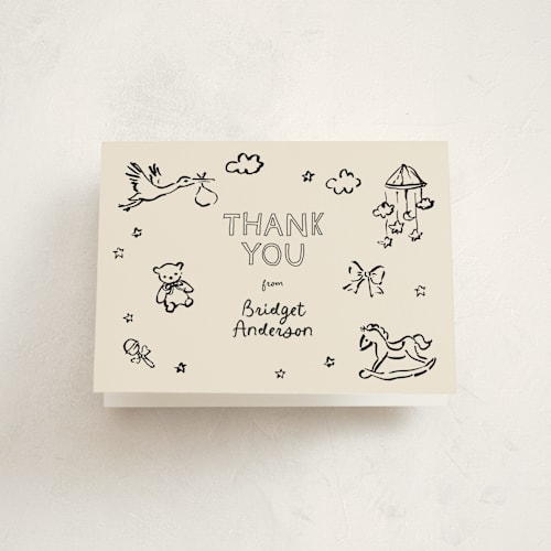 This is a onyx baby shower thank you cards with standard by Cass Loh called bundle of joy sketches printing on strathmore in standard