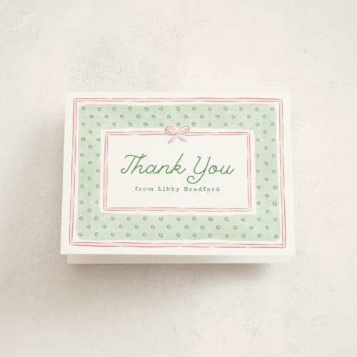 This is a strawberry baby shower thank you cards with standard by Erin German called polka dot frame printing on strathmore in standard