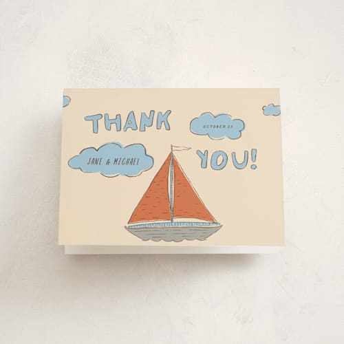 This is a buoy baby shower thank you cards with standard by Vera Lim called sail ahoy printing on strathmore in standard