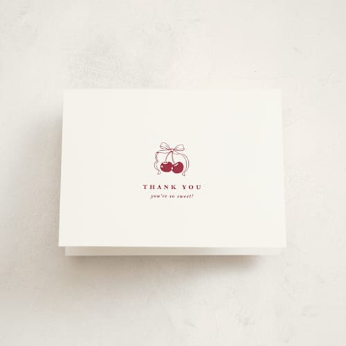 This is a bing cherry baby shower thank you cards with standard by Charter Oaks Creative called classic cherries printing on strathmore in standard