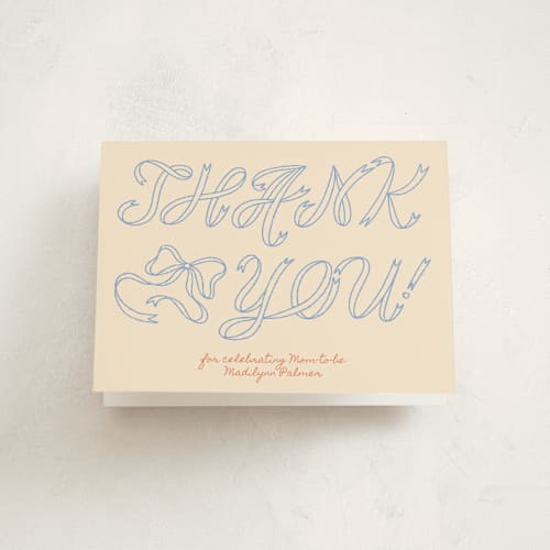 This is a citrus sky baby shower thank you cards with standard by Zove Ahhh called ribbon of joy printing on strathmore in standard