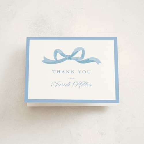This is a sky baby shower thank you cards with standard by Teju Reval called painted bow printing on strathmore in standard