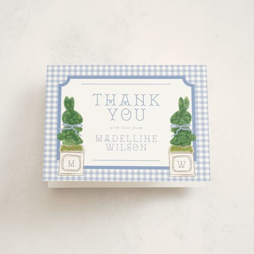 This is a periwinkle baby shower thank you cards with standard by Jenna Holcomb called topiary printing on strathmore in standard