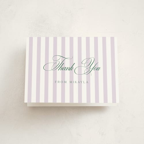 This is a lilac baby shower thank you cards with standard by Kelly Schmidt called resort printing on strathmore in standard