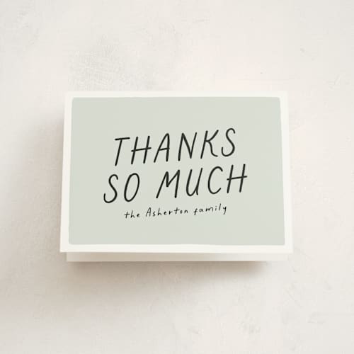 This is a mint baby shower thank you cards with standard by Lea Delaveris called bring diapers printing on strathmore in standard