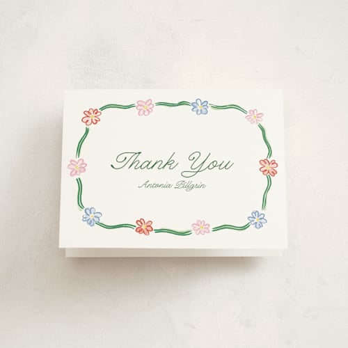This is a garden baby shower thank you cards with standard by Pati Cascino called dilleto printing on strathmore in standard