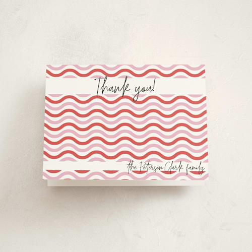 This is a watermelon baby shower thank you cards with standard by Ro Pacifico called wavy frame fun printing on strathmore in standard