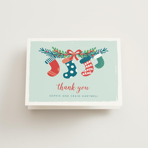 This is a frost kids thank you cards with standard by Shirley Lin Schneider called holiday stockings printing on strathmore in standard