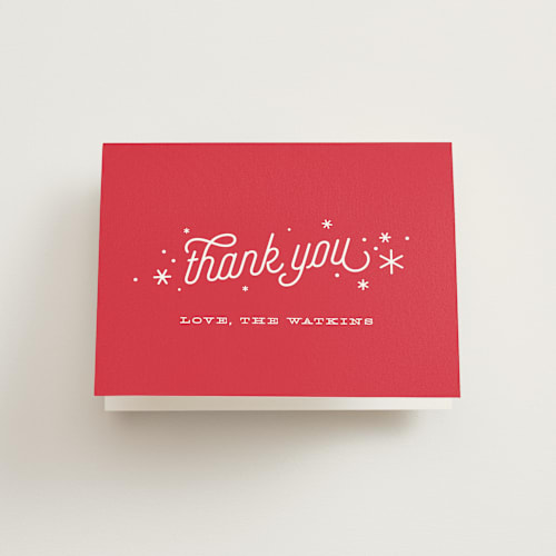 This is a poinsettia kids thank you cards with standard by Jennifer Wick called happier holidays printing on strathmore in standard