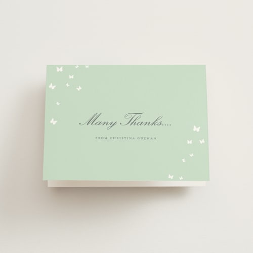 This is a mint kids thank you cards with standard by Sheila Sunaryo called fluttering dress printing on strathmore in standard