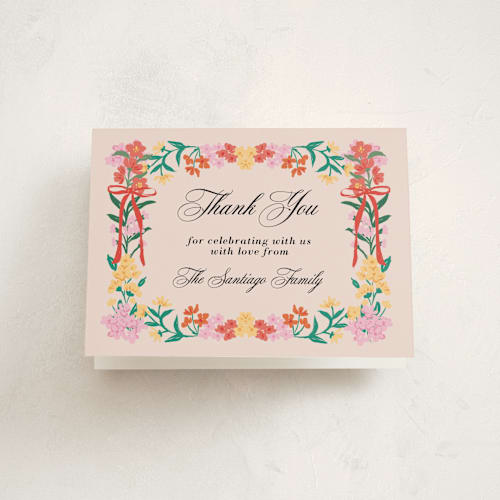 This is a peony kids thank you cards with standard by Elly called blooming tiara printing on strathmore in standard