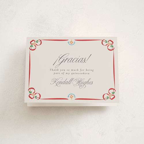 This is a cherry kids thank you cards with standard by Ana de Sousa called folklore bloom printing on strathmore in standard