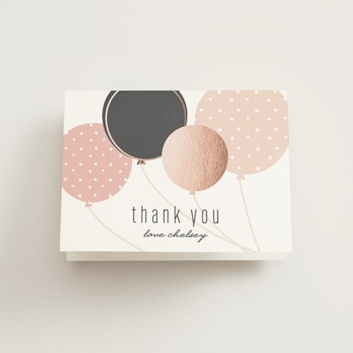 This is a rose kids thank you cards with standard by Melanie Severin called chic balloons printing on strathmore in standard