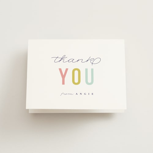 This is a cupcake kids thank you cards with standard by Lori Wemple called sweet sixteen printing on strathmore in standard