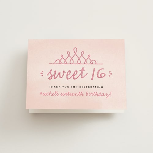This is a tea rose kids thank you cards with standard by Erica Krystek called sweet shimmer printing on strathmore in standard