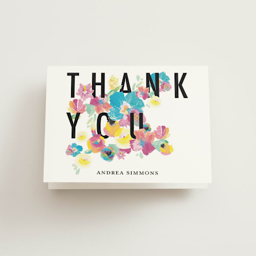 This is a aquamarine kids thank you cards with standard by Lady Noble called floral sixteenth printing on strathmore in standard