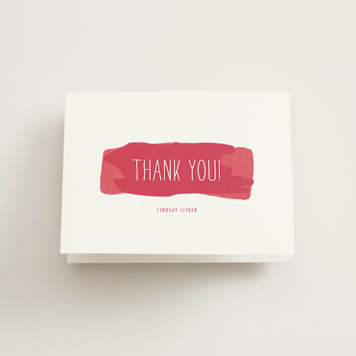 This is a blush kids thank you cards with standard by Shari Margolin called watercolor strokes printing on strathmore in standard